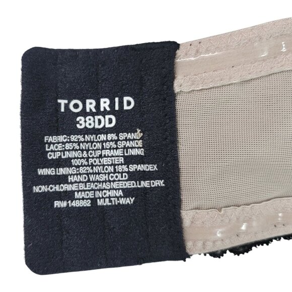 Torrid Multiway Bra Black 38DD Padded Lace Molded Strapless Underwire No Strap - Picture 7 of 8